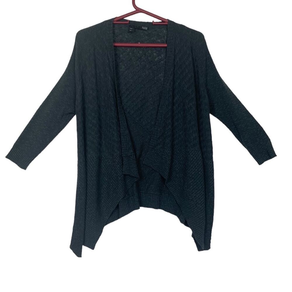 Eileen Fisher womens XS cardigan linen blend gray open front sweater casual mini